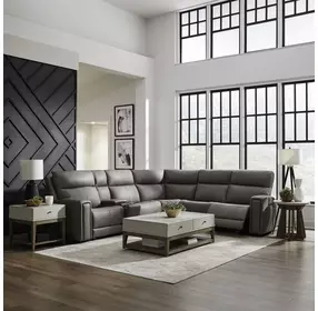 Camden Aline Light Gray Leather 6 Piece Modular Triple Power Zero Wall Reclining Sectional with Console and USB Charging