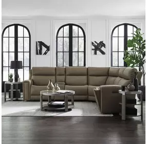 Camden Aline Toast Leather 6 Piece Modular Triple Power Zero Wall Reclining Sectional with Console and USB Charging