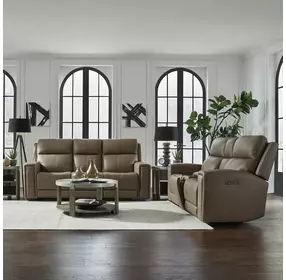Camden Aline Toast Leather Triple Power Zero Wall Reclining Living Room Set with USB Charging