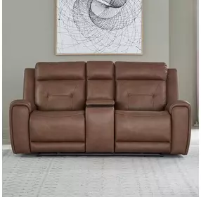 Kingswell Aline Saddle Leather Zero Gravity 79" Power Reclining Loveseat with Console and USB Charging