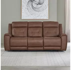 Kingswell Aline Saddle Leather Zero Gravity 87" Power Reclining Sofa with USB Charging