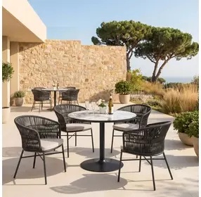 Batu Gray and Black Outdoor 35" Round Glass Top Dining Table