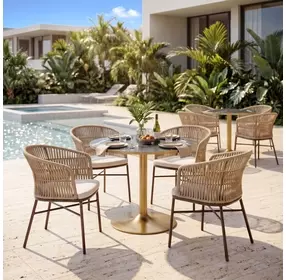 Batu Black and Gold Outdoor 35" Round Glass Top Dining Table
