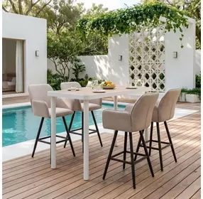 Sieve Beige Upholstered Outdoor Swivel Bar Stool