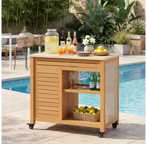 Valtan Natural and White Outdoor 1 Door Bar Cart