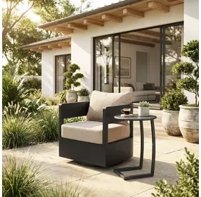 Foret Beige Upholstered Outdoor Swivel Accent Chair