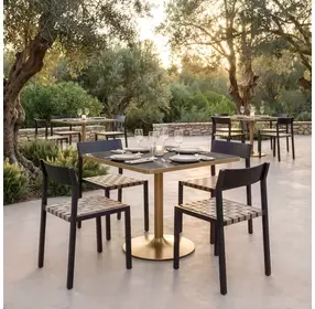 Caliza Black and Gold Outdoor 36" Square Glass Top Dining Table