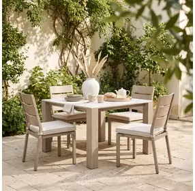 Leilani White and Brown Outdoor 48" Square Sintered Stone Top Dining Table