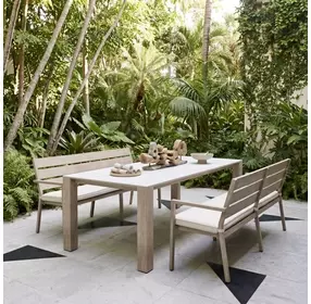 Reefline Gray Upholstered Outdoor Dining Bench Set of 2