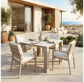Leilani White and Brown Outdoor 42" Square Sintered Stone Top Dining Table