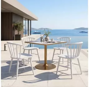 Caliza White and Gold Outdoor 36" Square Glass Top Dining Table