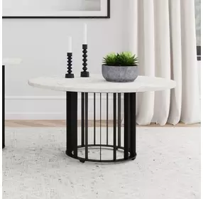 Haven Black and White Marble Top Round Coffee Table