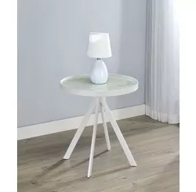 Briggs White Marble Printed Glass Top Round End Table