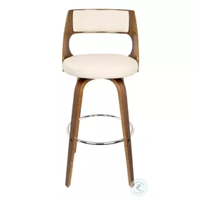 Cecina Walnut And Cream Faux Leather Swivel Bar Stool Set Of 2