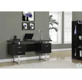 Cappuccino Hollow-Core/Silver Metal Office Desk