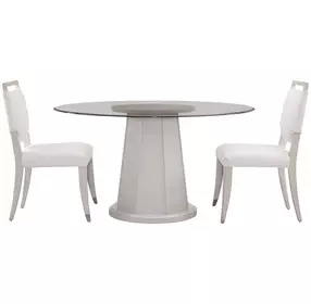 Korey White Wash Mindi 48" Round Glass Top Dining Table