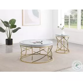 Elise Gold And Mirror Top Round End Table