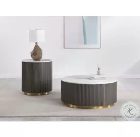 Jason White Marble And Charcoal Round End Table