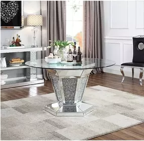 Noralie Silver and Gray 52" Round Glass Top Dining Table