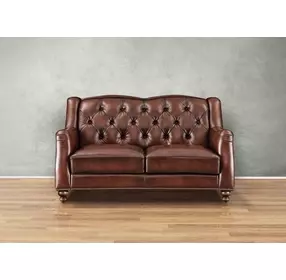 Kingswell Brown Leather 65" Loveseat with Nailhead Trim