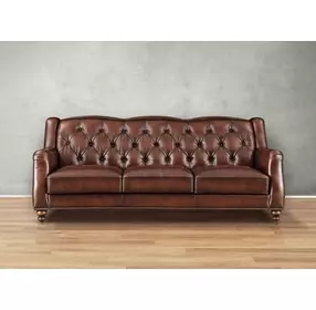Kingswell Brown Leather 91" Sofa with Nailhead Trim