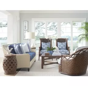 Twin Palms Blue and Gray Koko 85" Sofa with Nailhead Trim