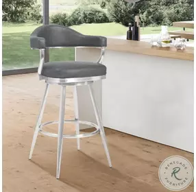 Amador Vintage Gray Faux Leather And Brushed Stainless Steel 26" Counter Height Stool