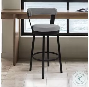 Kobe Gray Faux Leather And Black Swivel 30" Bar Stool