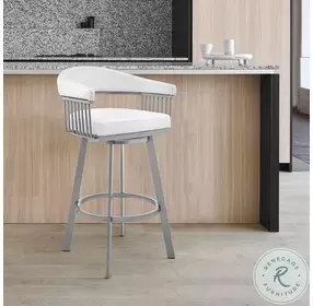 Bronson White Faux Leather And Silver Swivel 26" Counter Height Stool