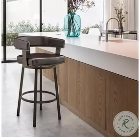 Cohen Chocolate Faux Leather And Java Brown Swivel 26" Counter Height Stool