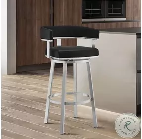 Cohen Black Faux Leather And Brushed Stainless Steel Swivel 26" Counter Height Stool