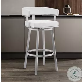 Lorin White Faux Leather 30" Swivel Bar Stool