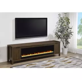 Carey Dark Pine 79" TV Stand with 2 Doors and Fireplace