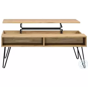Fanning Golden Oak And Black Lift Top Occasional Table Set