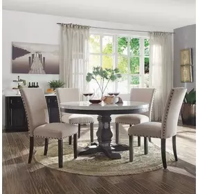 Nolan White and Salvage Dark Oak 54" Round Marble Top Dining Table