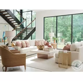 Palm Desert Anticato Marble And Sundrenched Sierra Banning Raffia Round Lamp Table