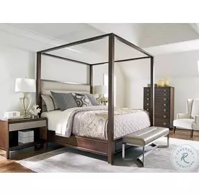 MacArthur Park Warm Mocha Brown Walnut Terranea Queen Upholstered Canopy Bed