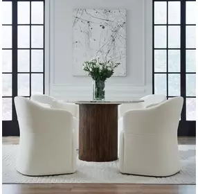 Dining Studio Ivory Upholstered Dining Arm Chair with Casters