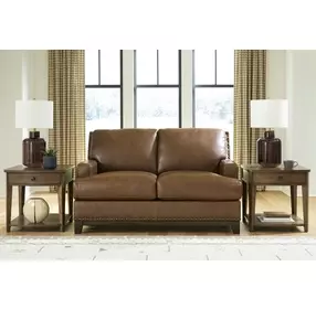 Gambellara Amber Leather 63" Loveseat with Nailhead Trim