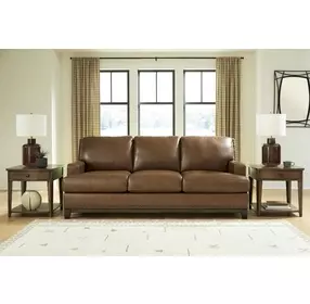 Gambellara Amber Leather 90" Sofa with Nailhead Trim