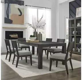 Cascade Falls Satin Espresso and Misty Gray Upholstered 7 Piece Extendable Rectangular Dining Set