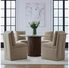 Dining Studio Wicker Upholstered Pillowtop Dining Side Chair with Casters