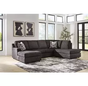 Coralene Onyx Performance Fabric 2 Piece Modular Sectional with RAF Corner Chaise and Pillows