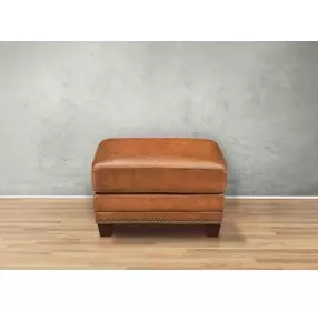 Colwyn Saddle Leather Upholstered Rectangular Ottoman with Nailhead Trim
