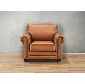 Colwyn Saddle Leather Upholstered Accent Chair with Nailhead Trim