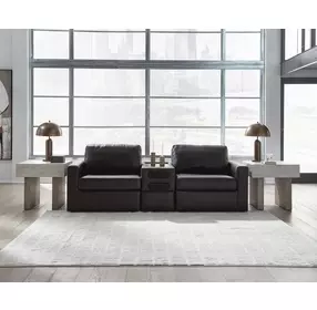 ModMax II Black Leather 3 Piece Sectional Loveseat with Audio Console
