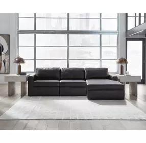 ModMax II Black Leather 3 Piece Sofa Chaise Sectional