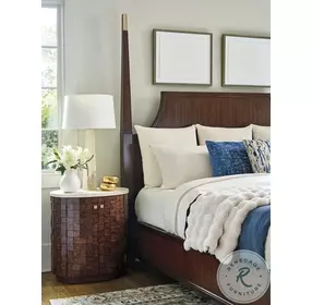 Rendezvous Walnut and Bulgari Beige Marble Top Oval Morella Nightstand