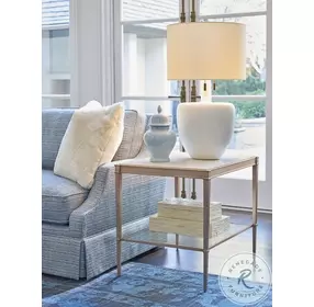 Rendezvous Beige Marble and Rose Gold Rectangle Bulgari End Table