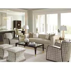 Merino Carlyle Beige Upholstered Square Ottoman with Nailhead Trim